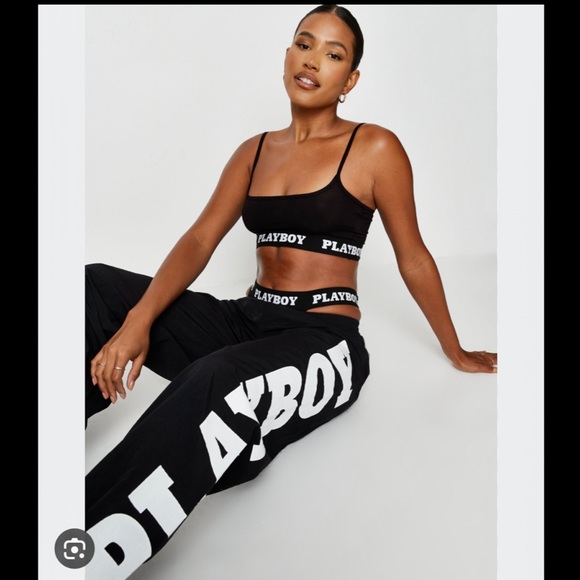 PLAYBOY Pants - Playboy Missguided Black & White Joggers